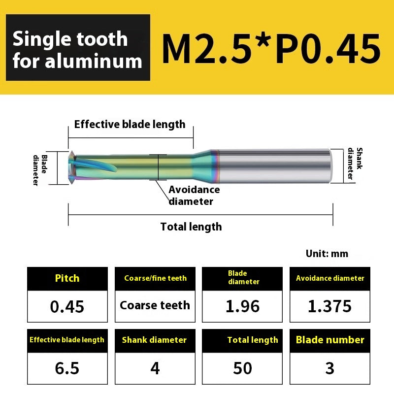 2135-65° aluminum with colorful thread milling cutter lengthened single tooth three-tooth full thread machining center tungsten carbide milling cutter M3M4M5 Shandong Denso Pricision Tools Co.,Ltd.